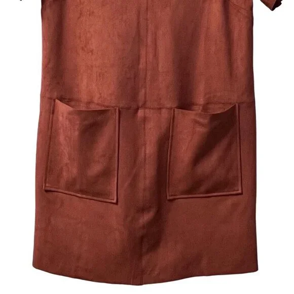 Naked‎ Zebra Faux Suede Short Dress Size S Rust Orange S/S Front Hip Pockets - Picture 3 of 11